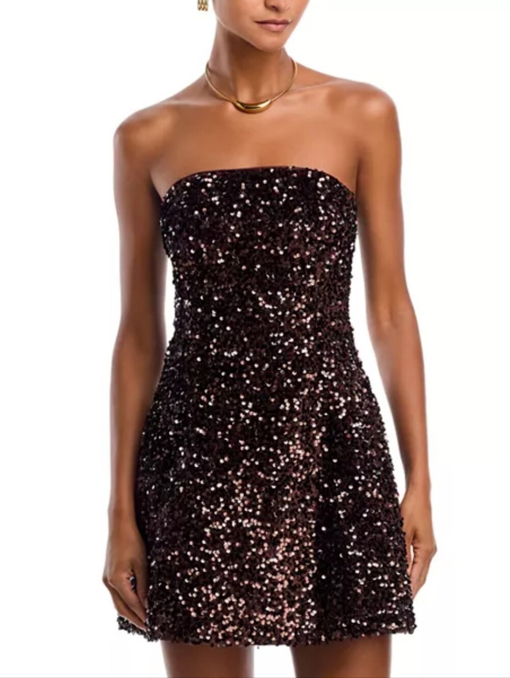 Bardot Strapless Sequin Mini Dress - Bronze Sparkle